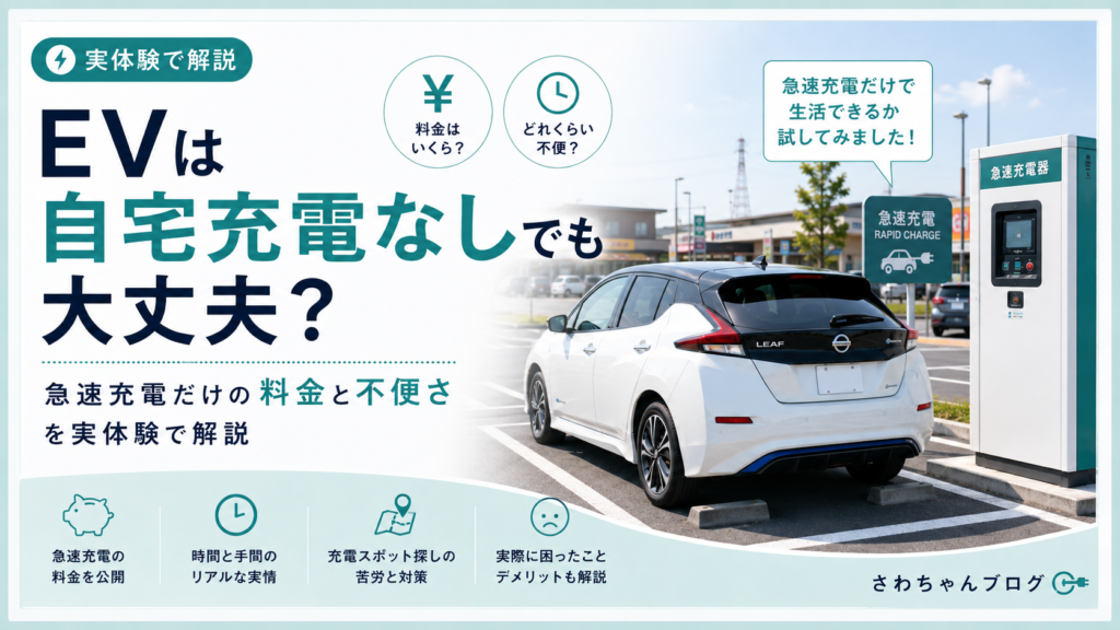 EVは自宅充電なしでも大丈夫？急速充電だけの料金と不便さを実体験で解説のアイキャッチ画像