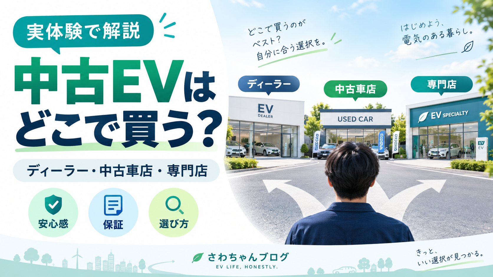 中古EVはどこで買う？ディーラー・中古車店・専門店の選び方のアイキャッチ画像