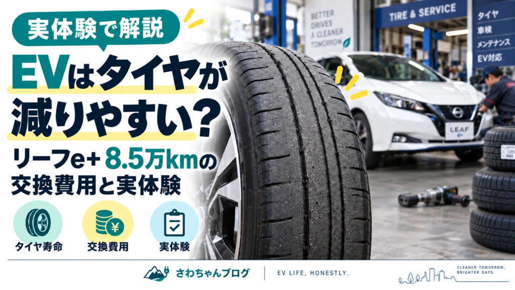 EVはタイヤが減りやすい？リーフe+8.5万kmの交換費用と実体験のアイキャッチ画像