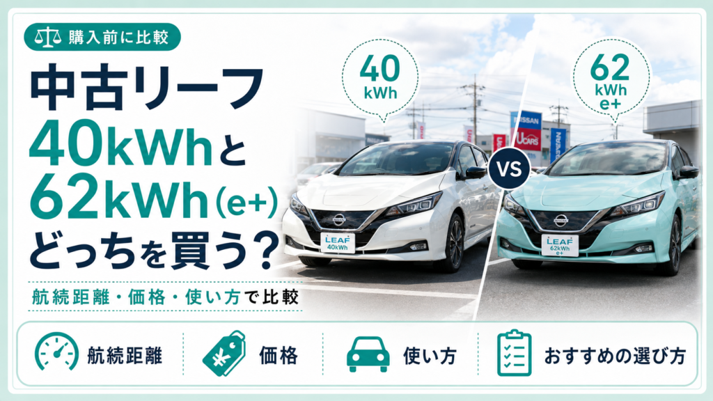 中古リーフ40kWhと62kWhはどっち？5年乗った私の選び方のアイキャッチ画像
