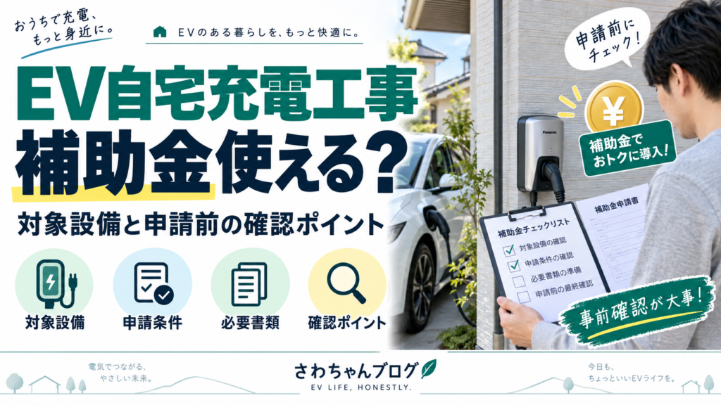 EV自宅充電工事の補助金は使える？対象設備と申請前の確認ポイントのアイキャッチ画像