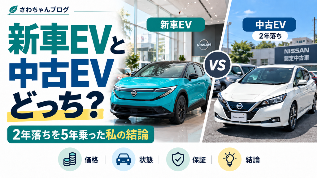 新車EVと中古EVはどっち？2年落ちを5年乗った私の結論のアイキャッチ画像